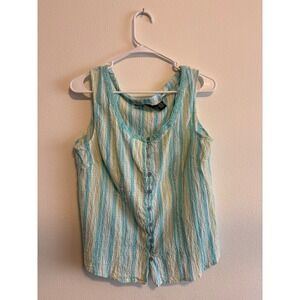 Giselle Apparel Womens Large Striped Seersucker Button Front Tank Top Metallic